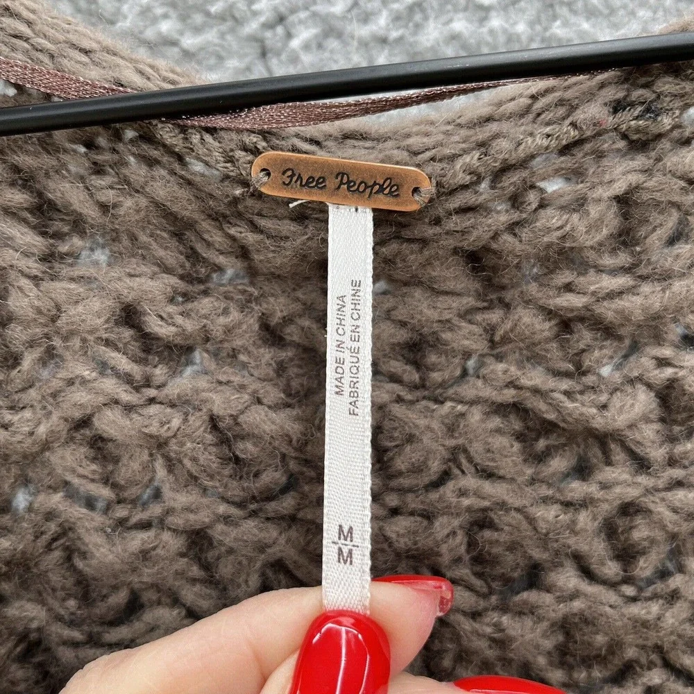 Free People Sweater Brown Oversized Fuzzy V Neck Pullover - Picture 3 of 9